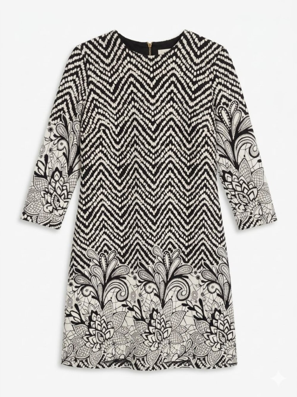 Prelude Black White Chevron Floral Knit Dress Size M 3/4 Sleeve Size M